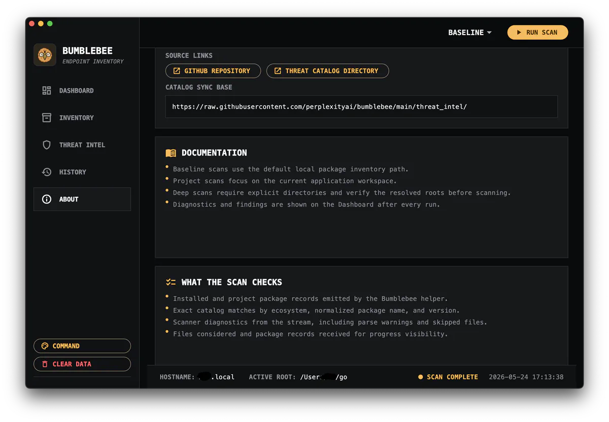 Bumblebee UI About Screen